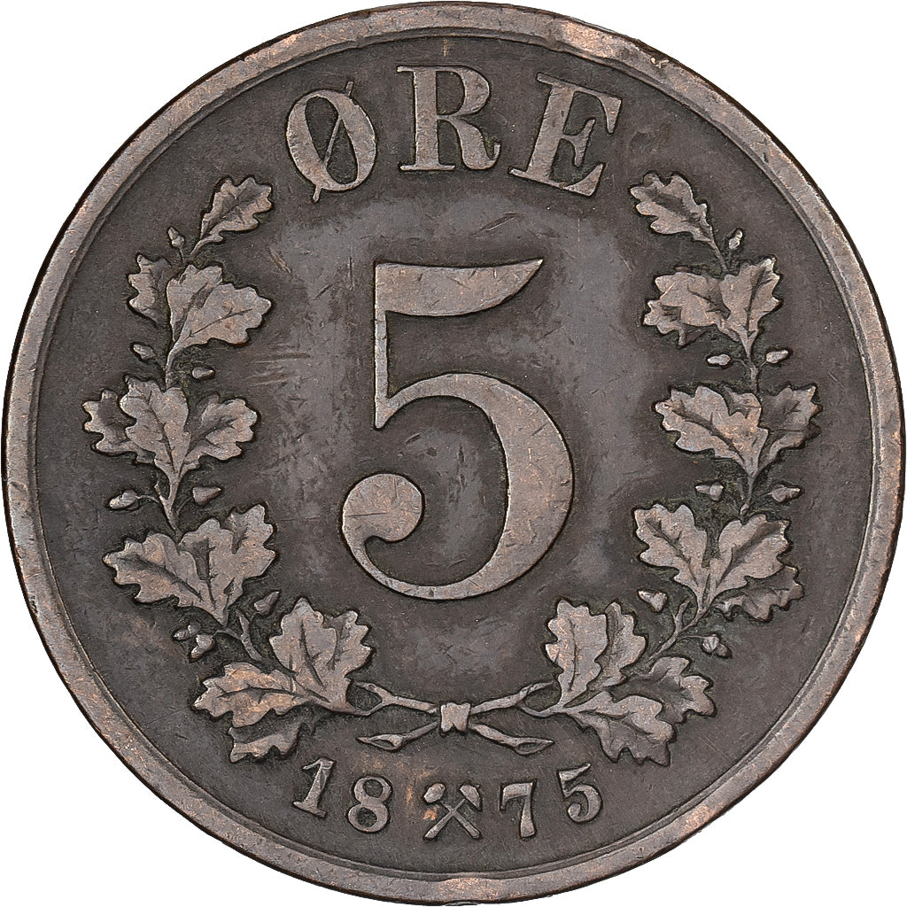 Norwegia, 5 Öre, 1875, Brązowy, EF(40-45), KM:349