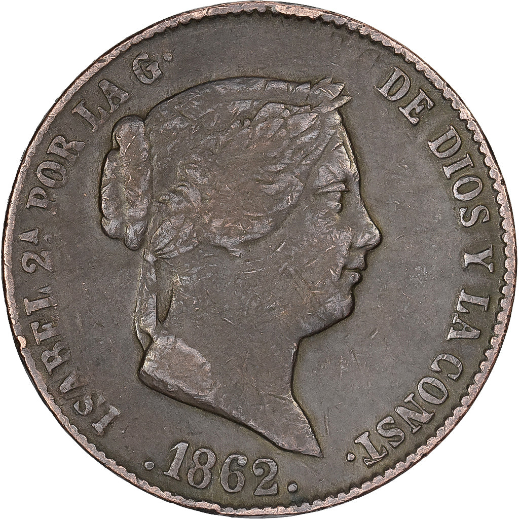 Spain, Isabel II, 25 Centimos, 1862, Segovia, Copper, EF(40-45), KM:615.2