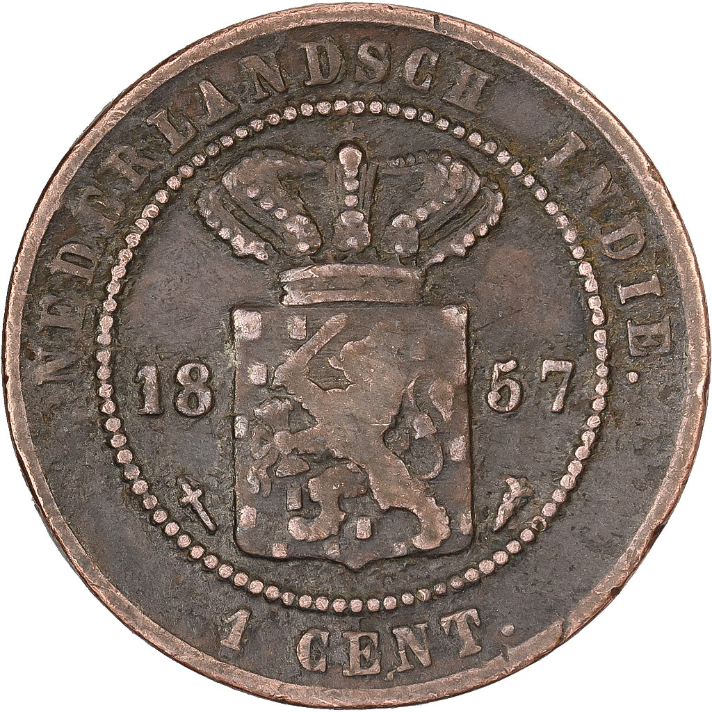 Dutch East Indies, William III, Cent, 1857, Utrecht, Kupfer, S+, KM:307.2