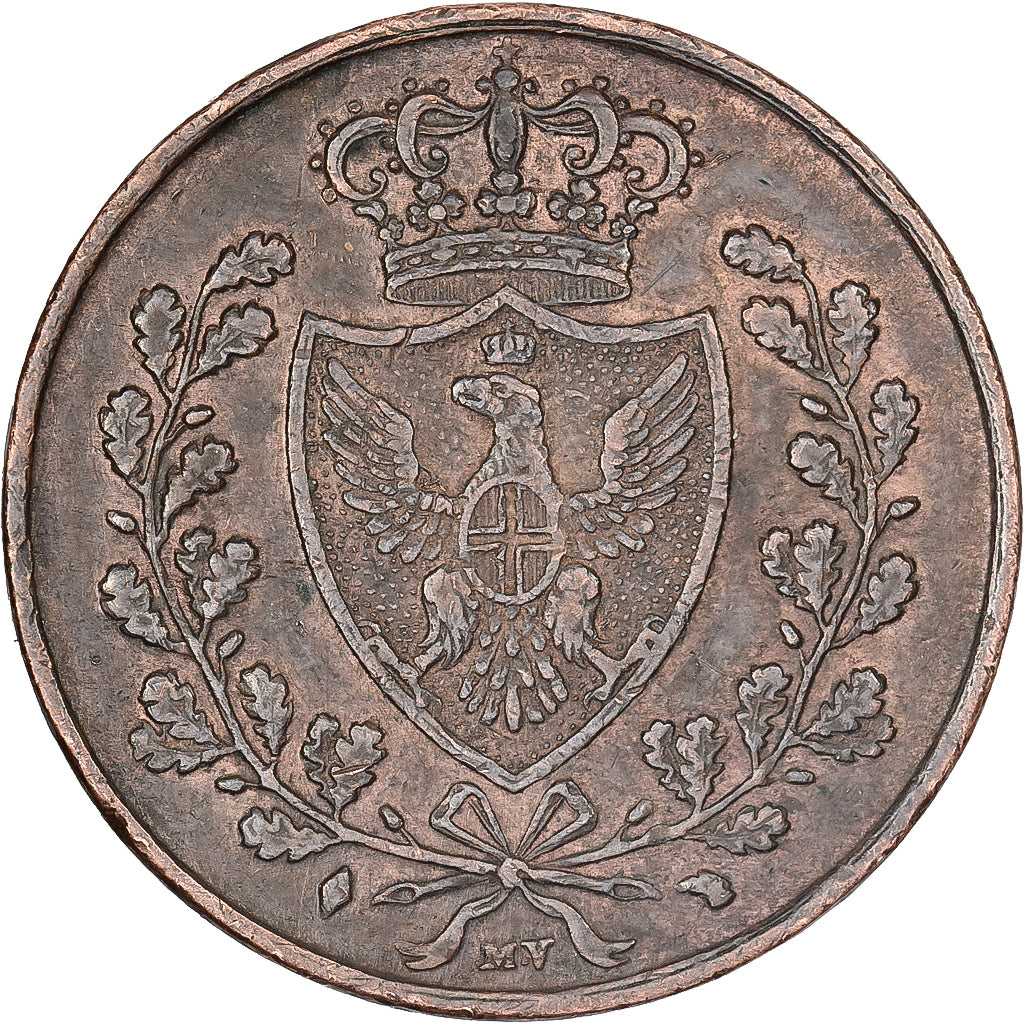 ESTADOS ITALIANOS, SARDINIA, Carlo Felice, 5 Centesimi, 1826, Turin, Cobre