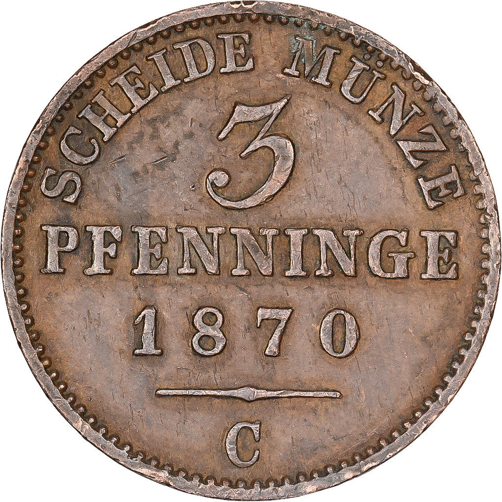 Estados Alemães, PRUSSIA, Wilhelm I, 3 Pfennig, 1870, Cleves, Cobre, EF(40-45)