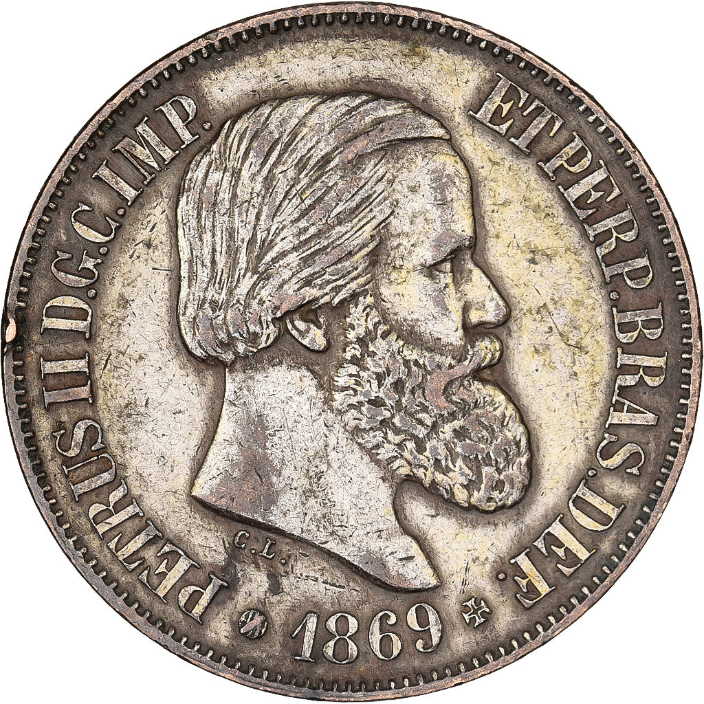 Brasil, Pedro II, 20 Reis, 1869, Bronce, MBC+, KM:474