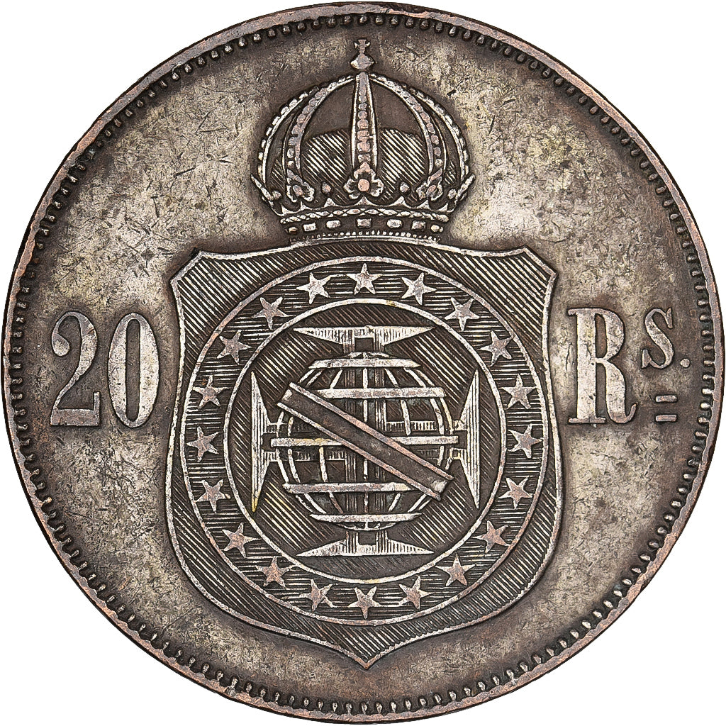 Brasil, Pedro II, 20 Reis, 1869, Bronce, MBC+, KM:474