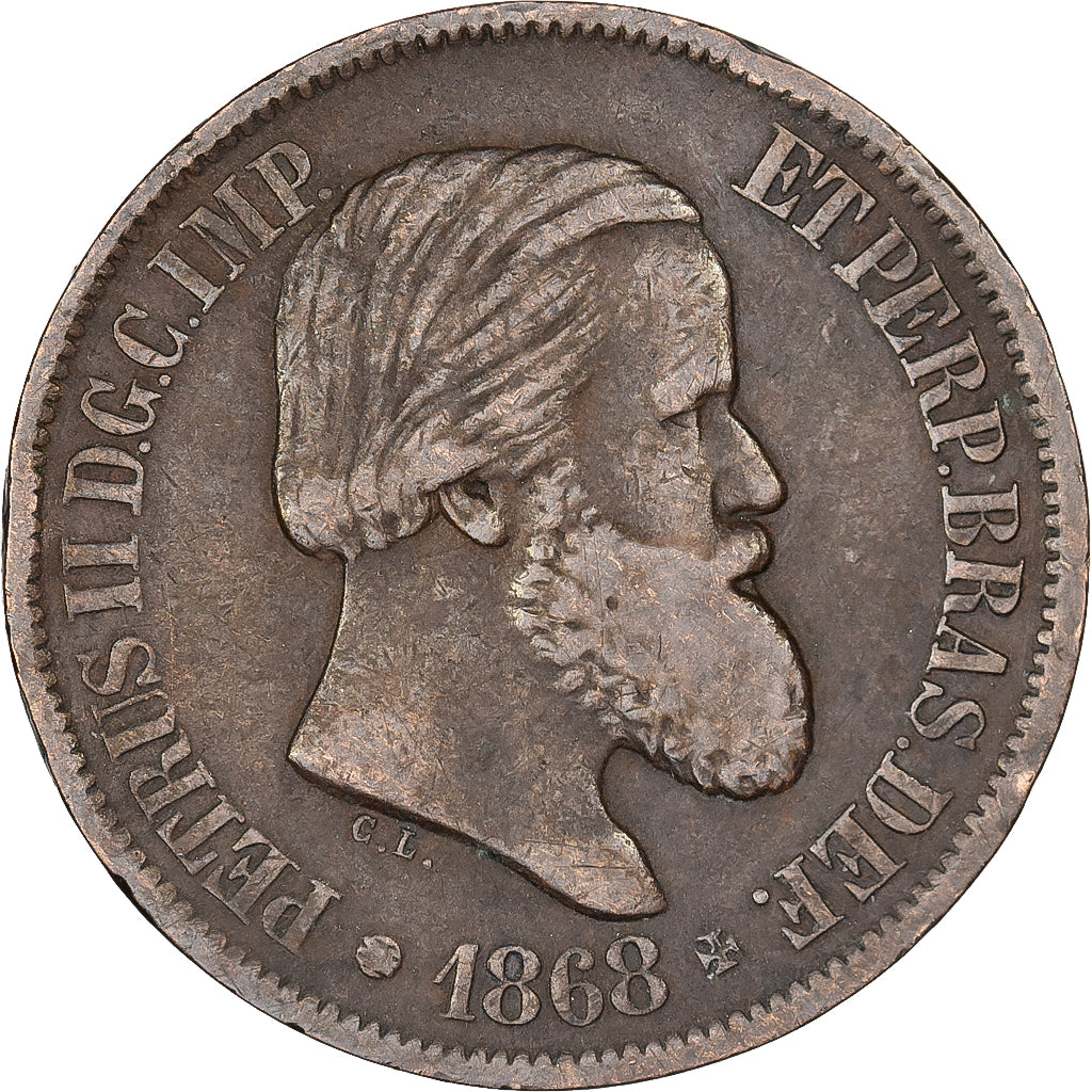 Brazylia, Pedro II, 20 Reis, 1868, Brązowy, VF(30-35), KM:474