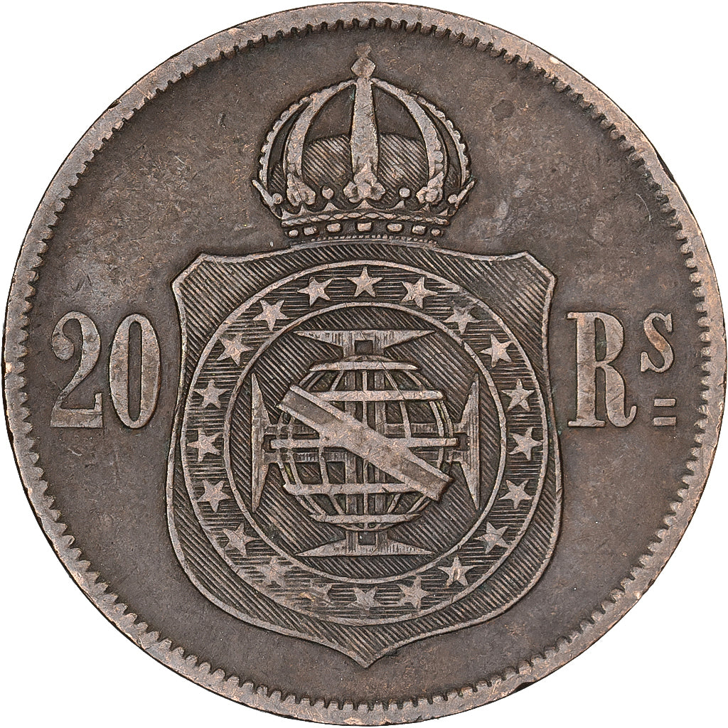 Brazylia, Pedro II, 20 Reis, 1868, Brązowy, VF(30-35), KM:474