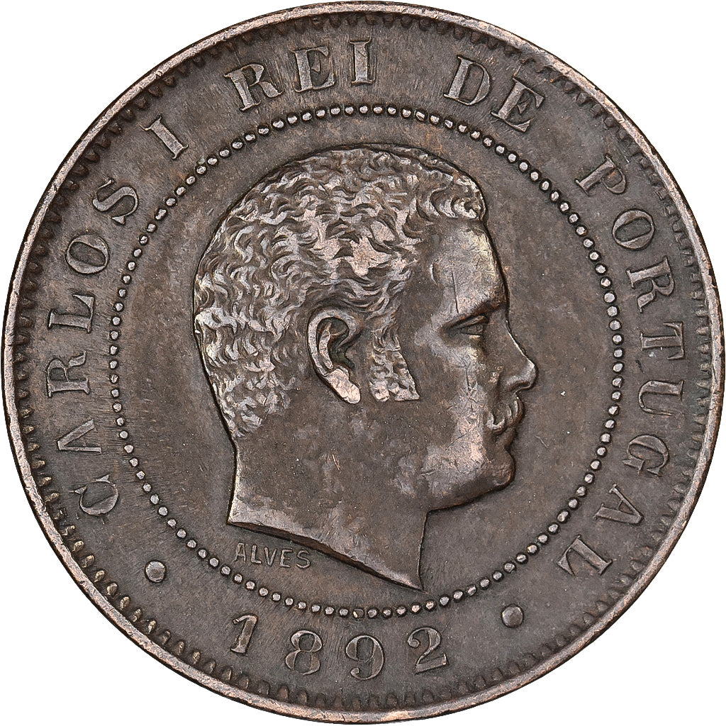Portugal, Carlos I, 10 Reis, 1892, Portugal Mint, Bronze, SS, KM:532