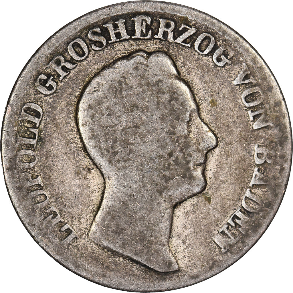 German States, BADEN, Leopold I, 6 Kreuzer, 1834, Baden, Silver, F(12-15)