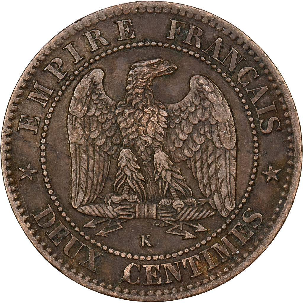 Francja, Napoleon III, 2 Centimes, 1862, Bordeaux, Brązowy, EF(40-45)