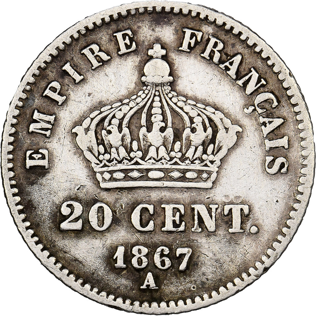France, Napoleon III, 20 Centimes, 1867, Paris, Silver, VF(30-35), Gadoury:309