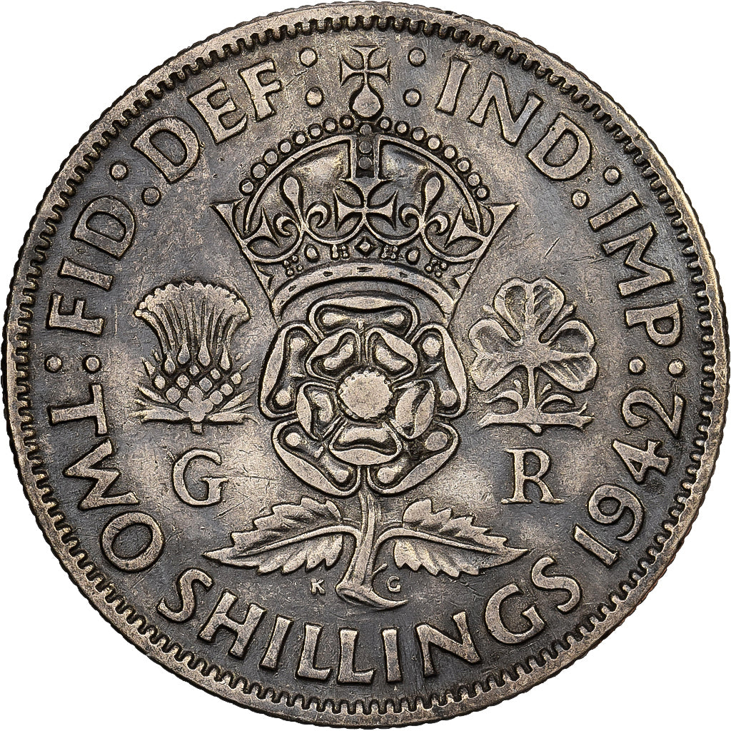 Gran Bretaña, George VI, Florin, Two Shillings, 1942, Plata, MBC, KM:855