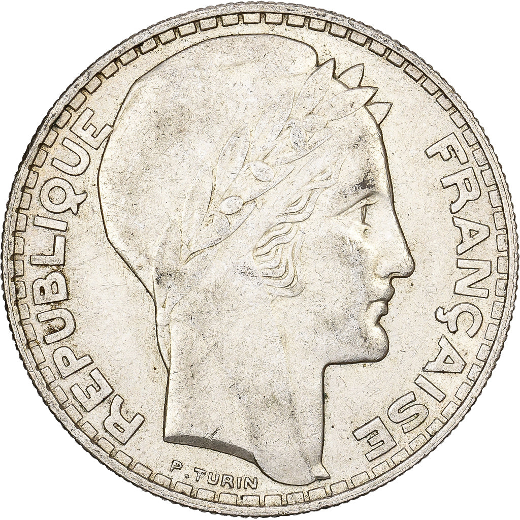 France, 20 Francs, Turin, 1933, Paris, Rameaux longs, Argent, TTB+, Gadoury:852