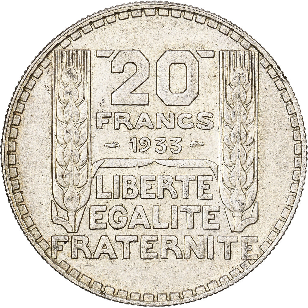 France, 20 Francs, Turin, 1933, Paris, Rameaux longs, Argent, TTB+, Gadoury:852