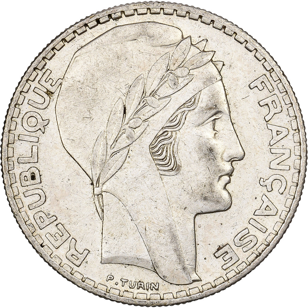France, 20 Francs, Turin, 1934, Paris, Silver, AU(55-58), Gadoury:852, KM:879