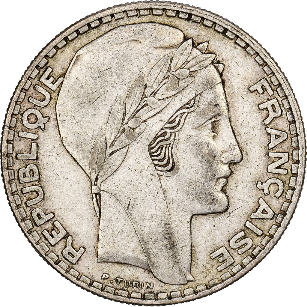 France, 20 Francs, Turin, 1934, Paris, Silver, AU(50-53), Gadoury:852, KM:879