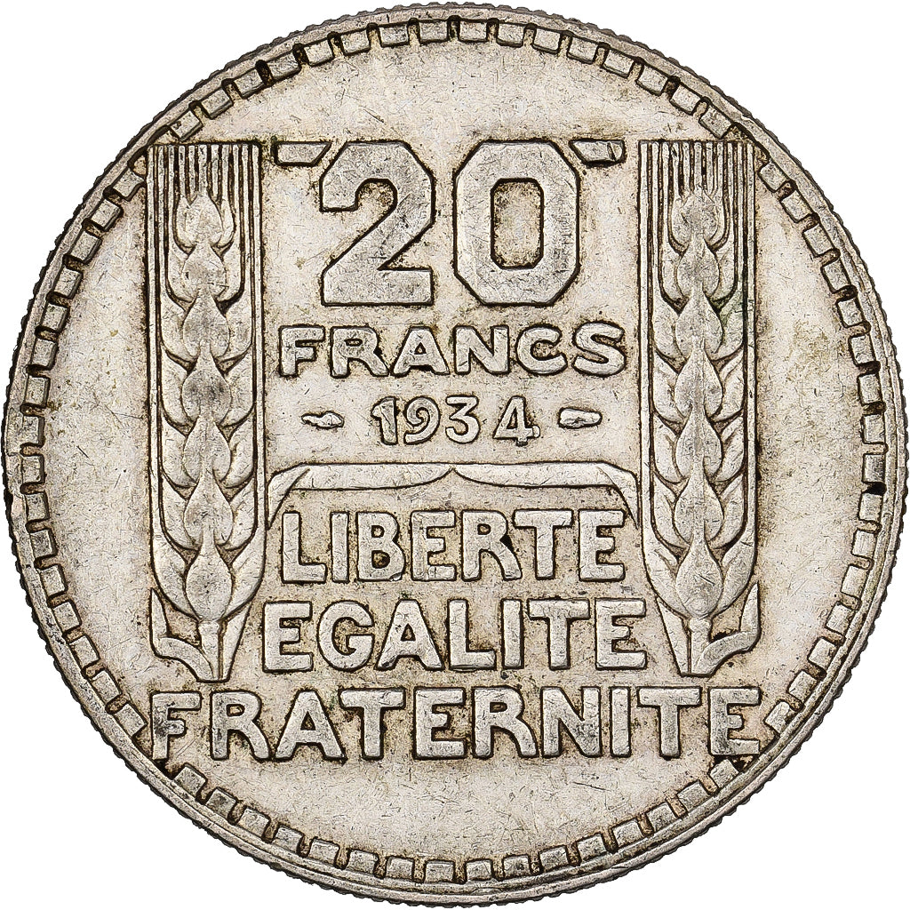 Francia, 20 Francs, Turin, 1934, Paris, Argento, BB+, Gadoury:852, KM:879