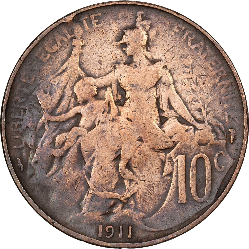 França, 10 Centimes, Dupuis, 1911, Paris, Bronze, EF(40-45), Gadoury:277