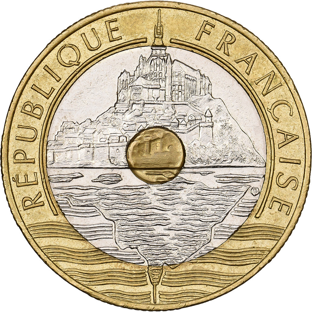 France, 20 Francs, Mont Saint Michel, 1992, Paris, Tri-Metallic, AU(55-58)