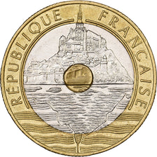 France, 20 Francs, Mont Saint Michel, 1992, Paris, Tri-Metallic, AU(55-58)