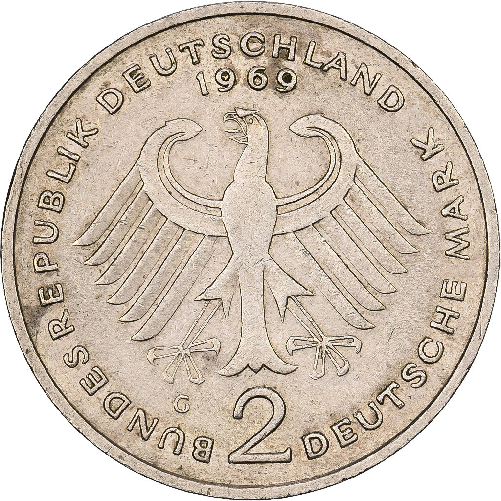 Niemcy - RFN, 2 Mark, 1969, Karlsruhe, Miedź-Nikiel niklowany, EF(40-45)