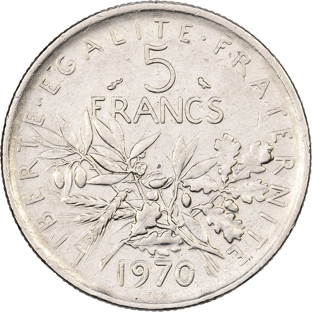 Frankrijk, 5 Francs, Semeuse, 1970, Paris, Nickel Clad Copper-Nickel, ZF+