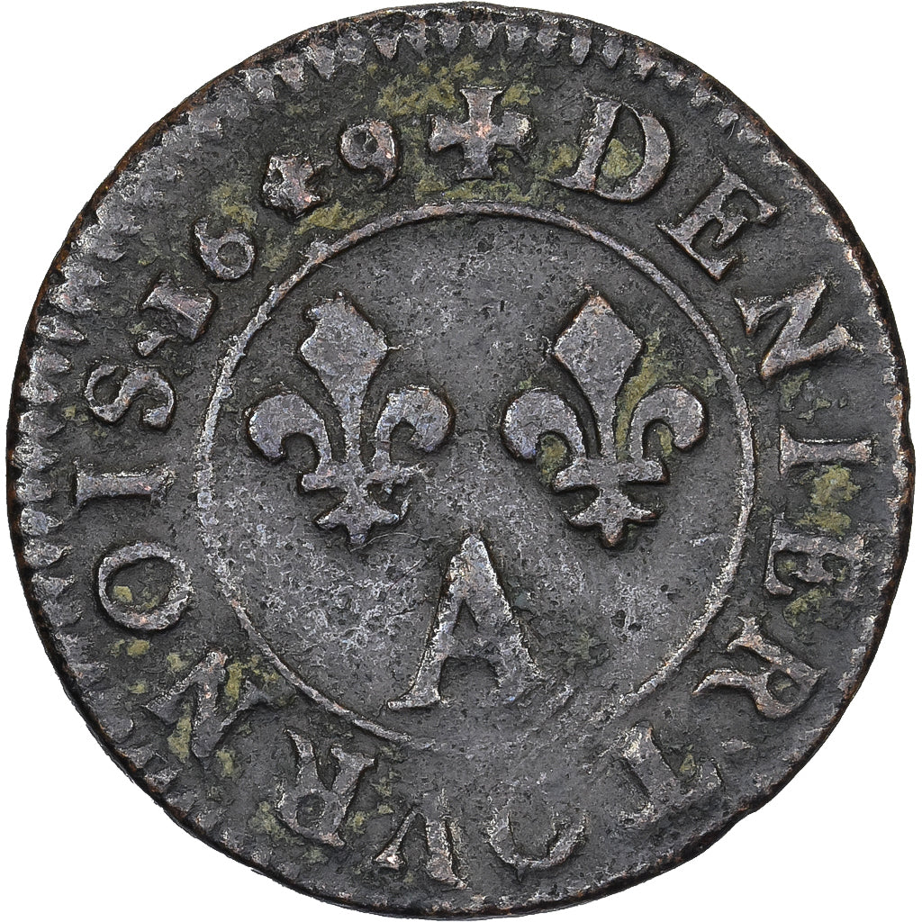 Frankreich, Louis XIV, Denier Tournois, 1649, Paris, Kupfer, SS, Gadoury:70