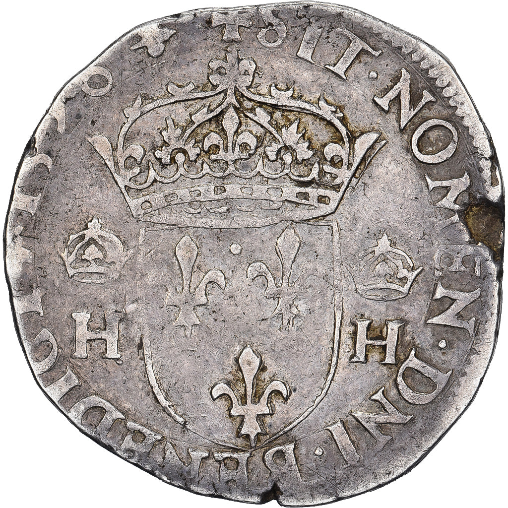 France, Henri III, Teston, 4e type au col plat, 1576, La Rochelle, Argent, TTB