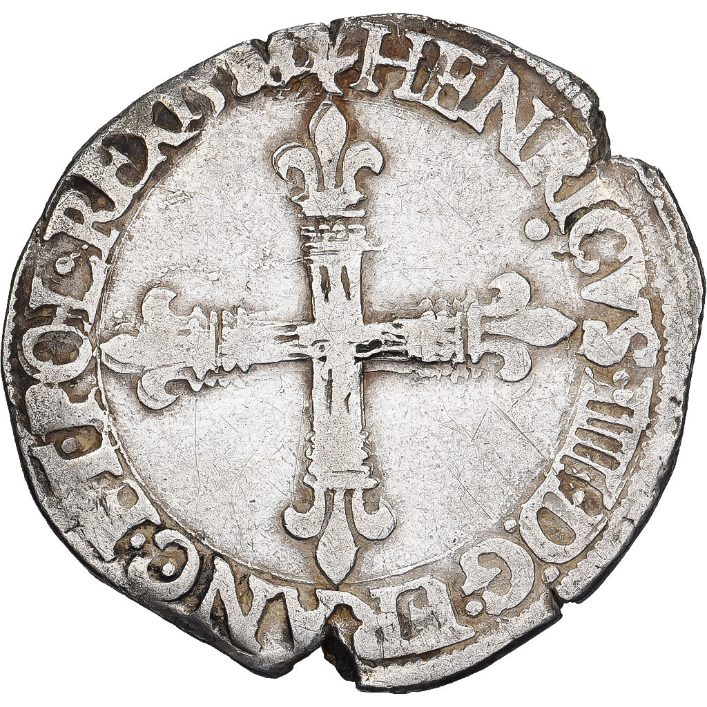 Frankrijk, Henri III, 1/4 Ecu croix de face, 1587, Nantes, Zilver, FR+