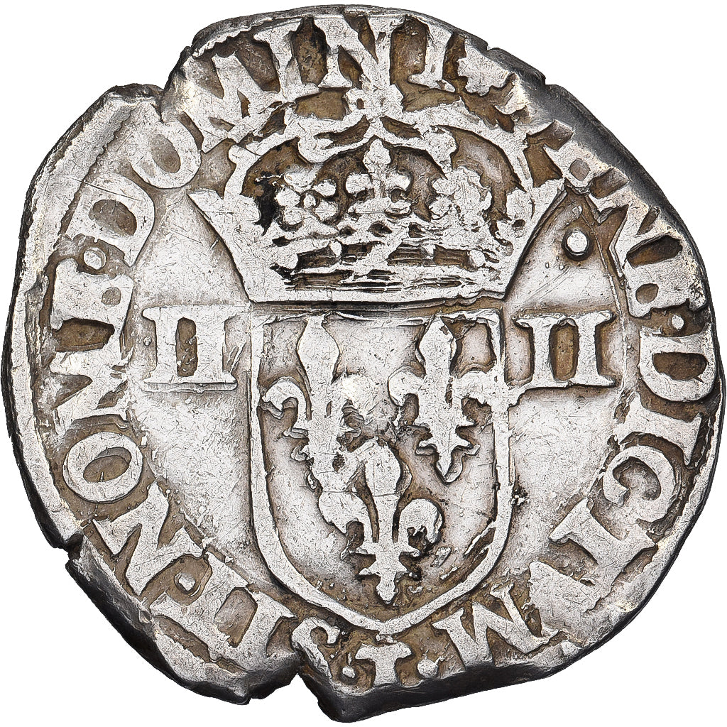 Frankrijk, Henri III, 1/4 Ecu croix de face, 1587, Nantes, Zilver, FR+