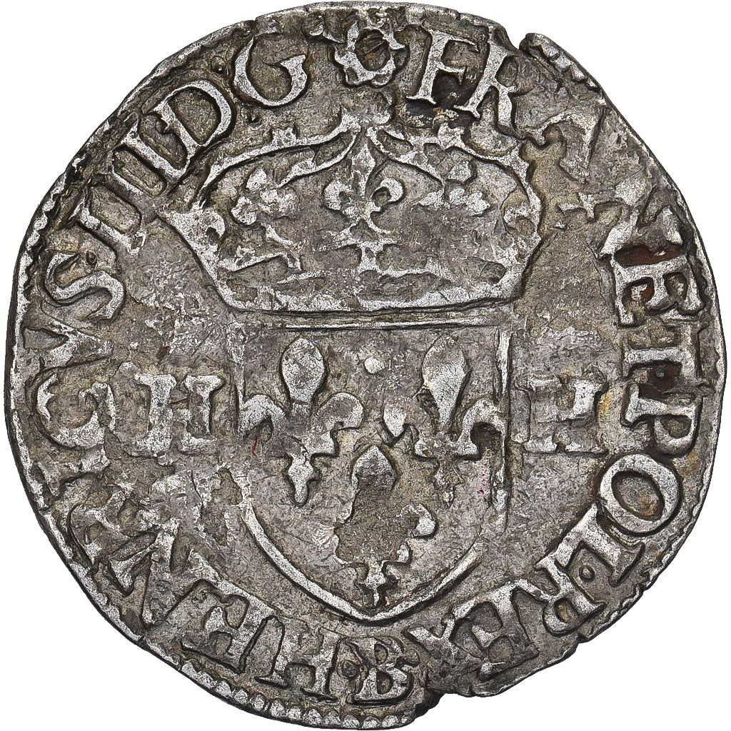 France, Henri III, Douzain aux deux H, 1587, Rouen, Billon, TTB, Gadoury:469