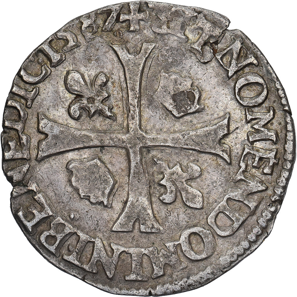 France, Henri III, Douzain aux deux H, 1587, Rouen, Billon, TTB, Gadoury:469