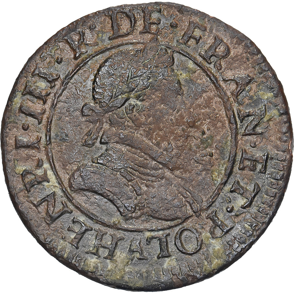 Francia, Henri III, Double tournois, buste à droite; au col plat, Paris, Cobre