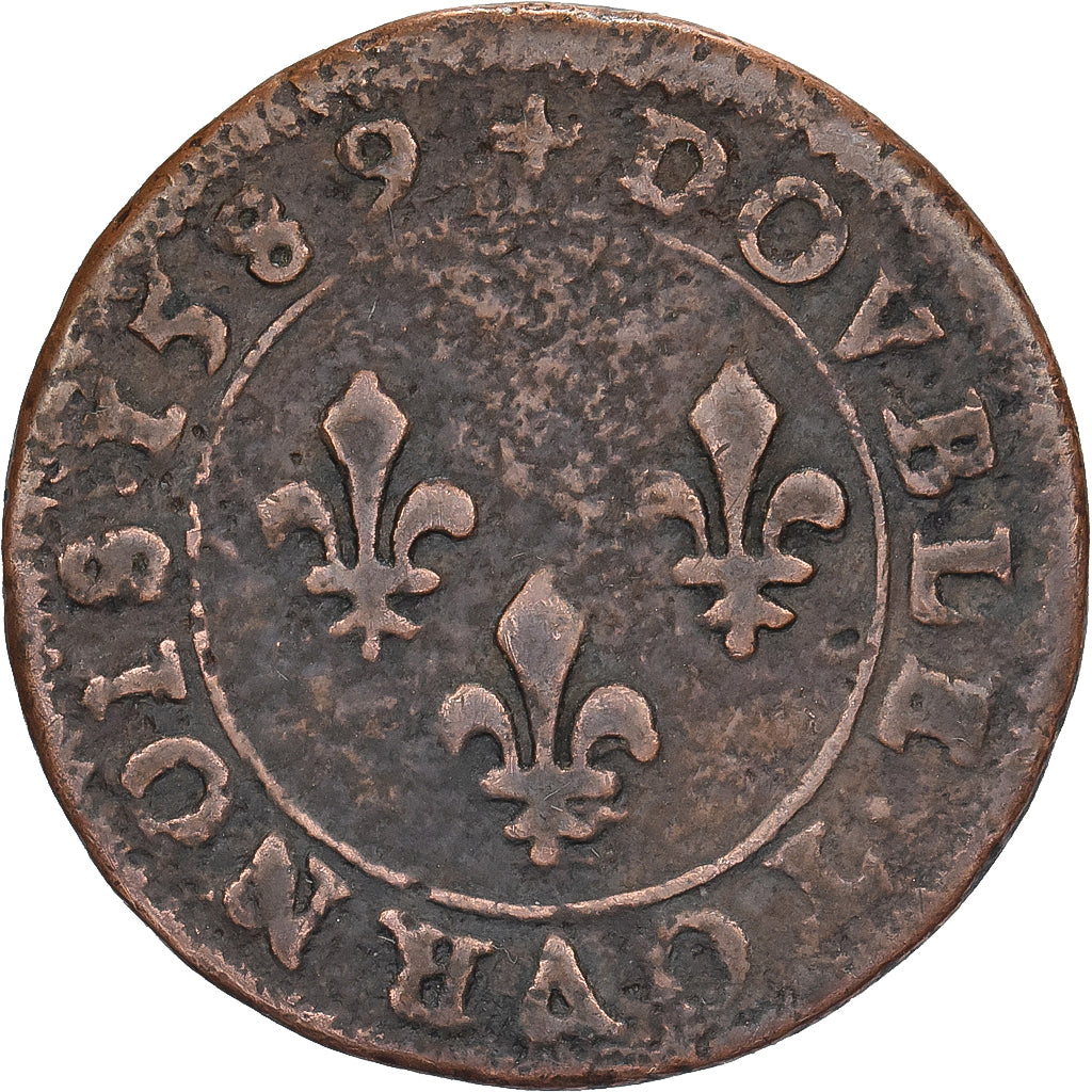 Francja, Henri III, Double tournois, buste à droite; au col plat, 1589, Paris