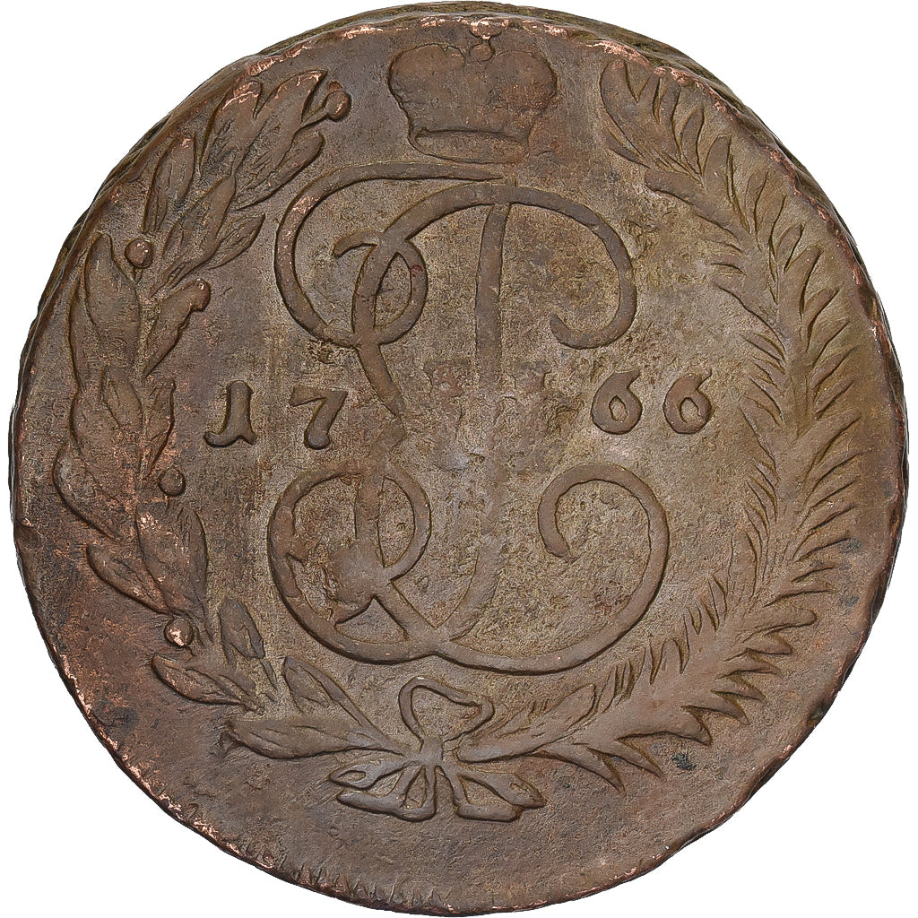 Rusia, Catherine II, 5 Kopeks, 1766, Moscow, Cobre, MBC, KM:59.6