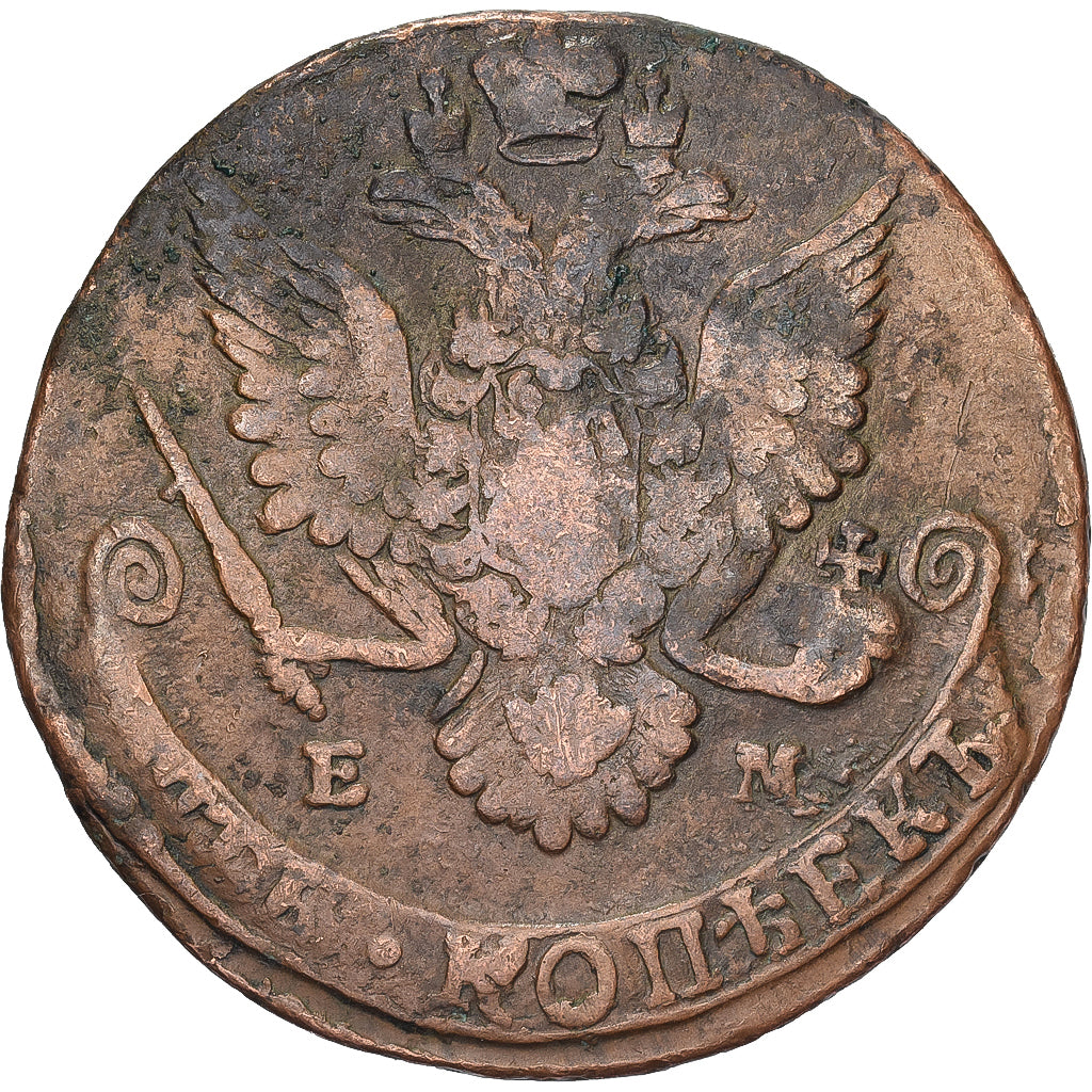 Rússia, Catherine II, 5 Kopeks, 1782, Ekaterinbourg, Cobre, EF(40-45), KM:59.3