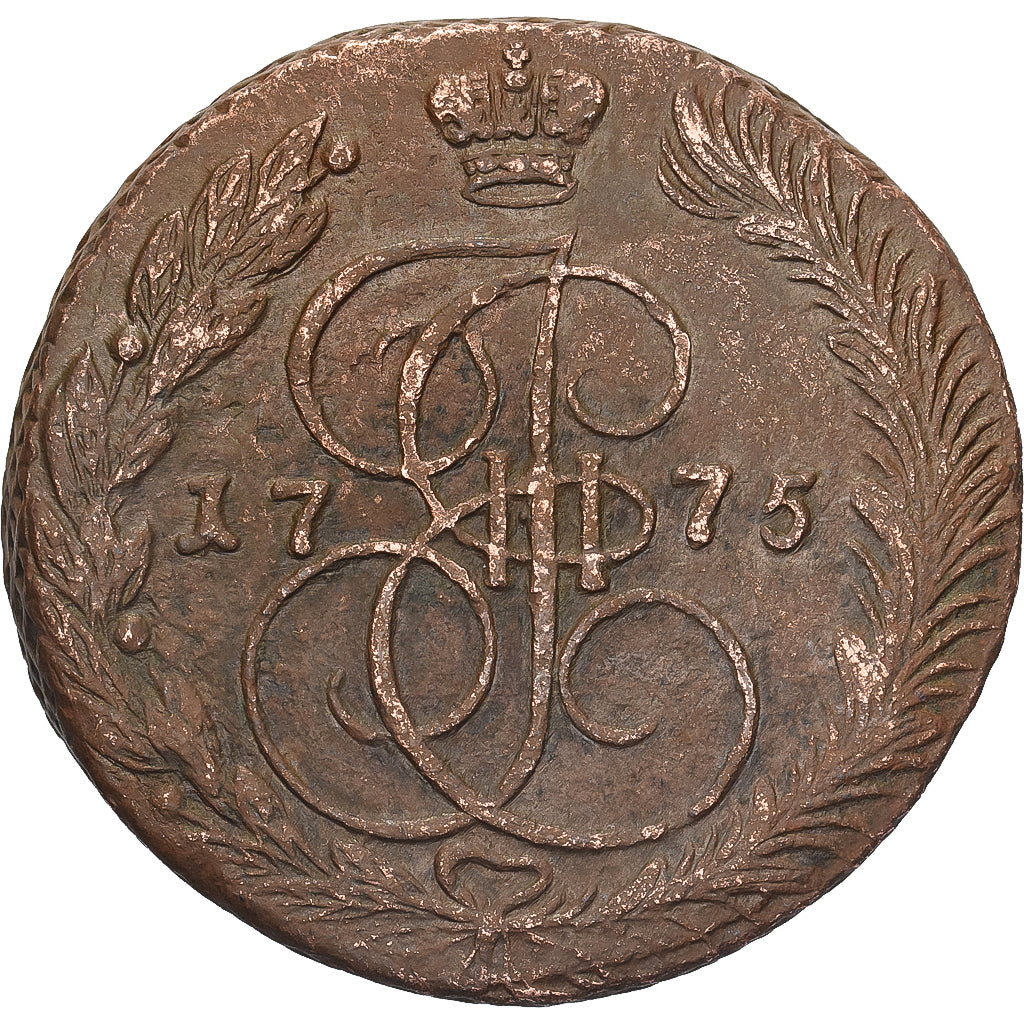Rusia, Catherine II, 5 Kopeks, 1775, Ekaterinbourg, Cobre, MBC, KM:59.3