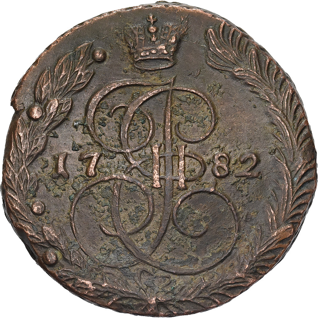 Rusia, Catherine II, 5 Kopeks, 1782, Saint Petersburg, Cobre, MBC, KM:59.3