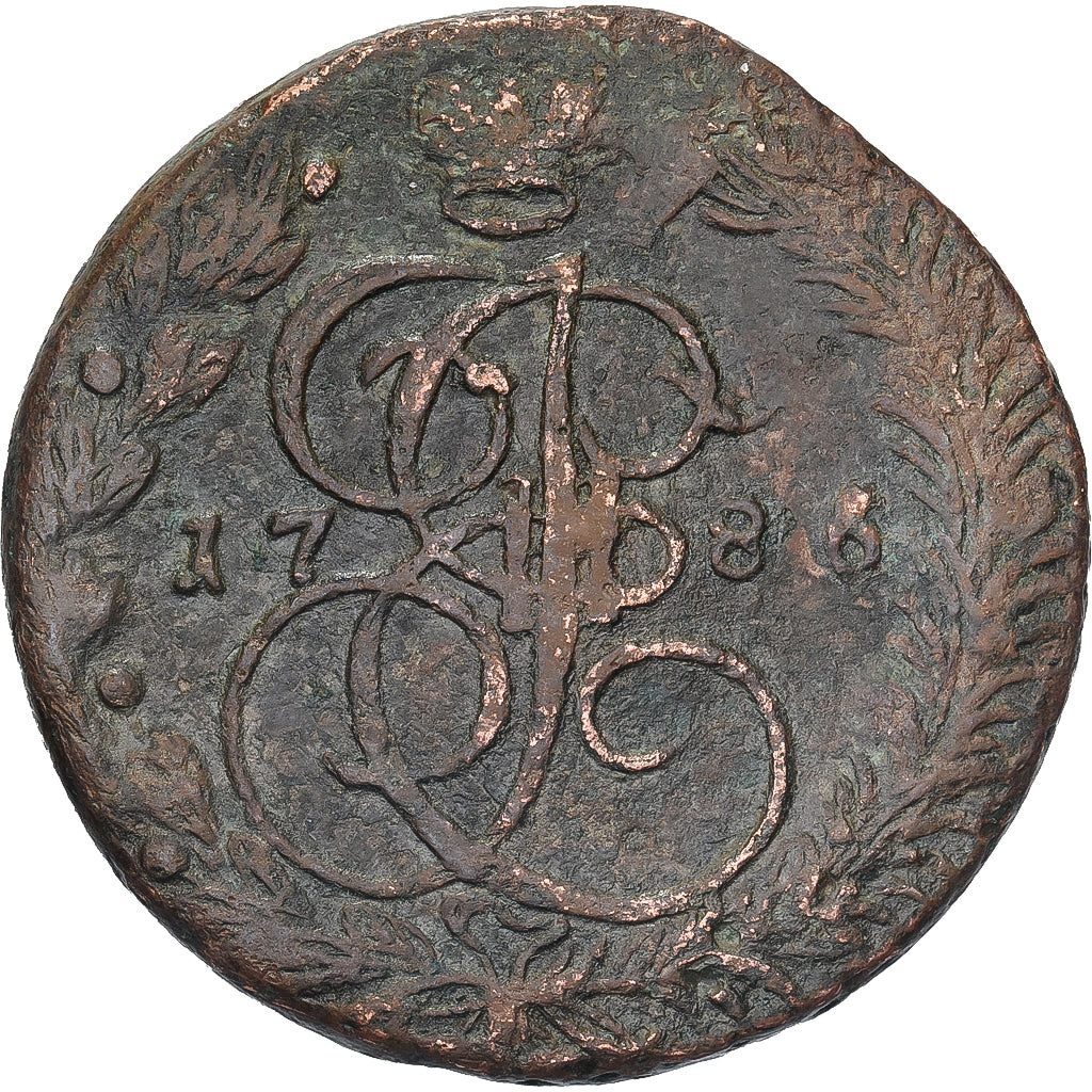 Rusia, Catherine II, 5 Kopeks, 1786, Ekaterinbourg, Cobre, BC+, KM:59.3