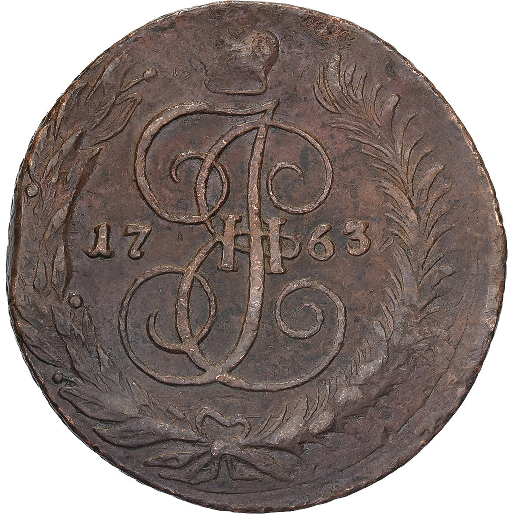 Rússia, Catherine II, 5 Kopeks, 1763, Saint Petersburg, Cobre, VF(30-35)