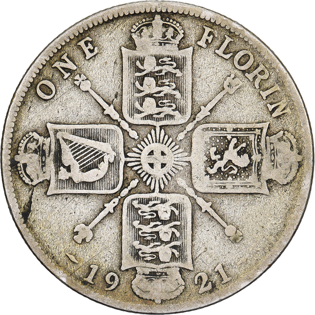 Gran Bretaña, George V, Florin, Two Shillings, 1921, Plata, BC+, KM:817a