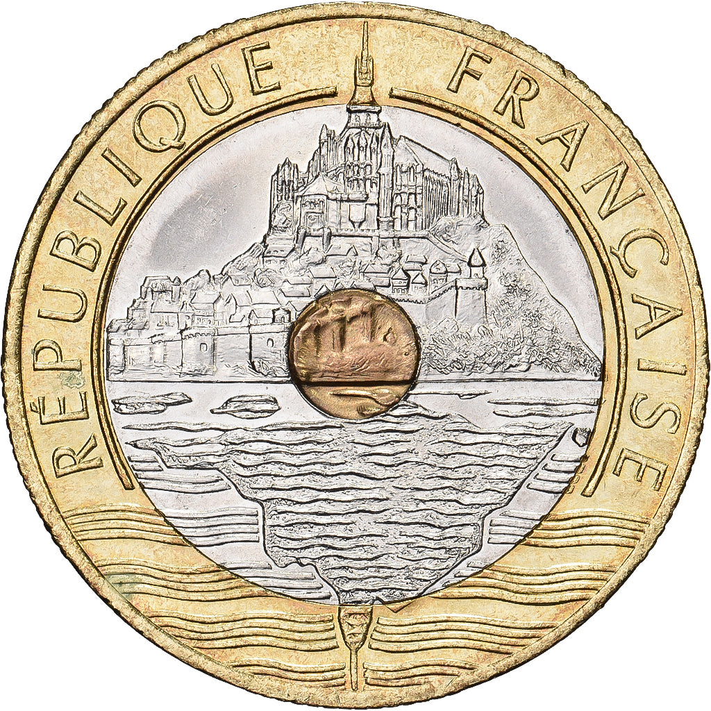 França, 20 Francs, Mont Saint Michel, 1992, Paris, Trimetálico, AU(55-58)