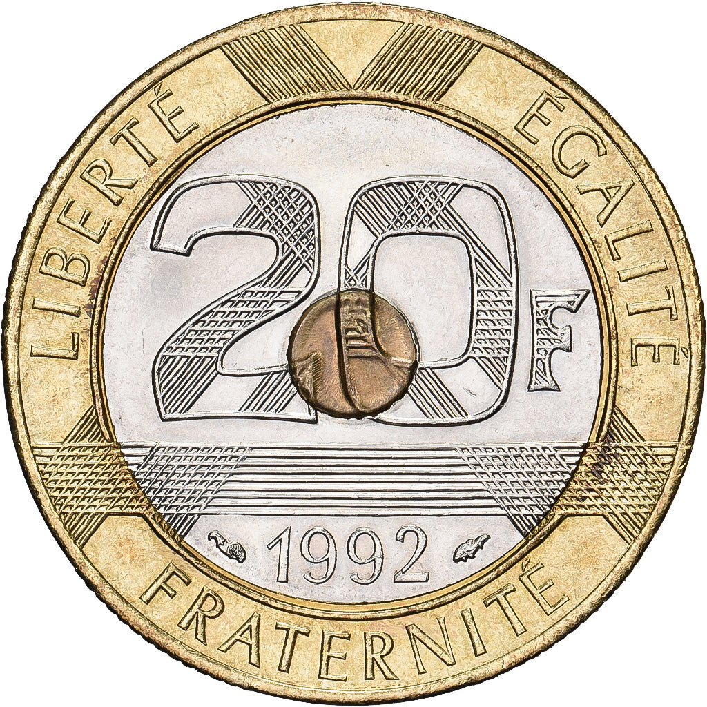 França, 20 Francs, Mont Saint Michel, 1992, Paris, Trimetálico, AU(55-58)