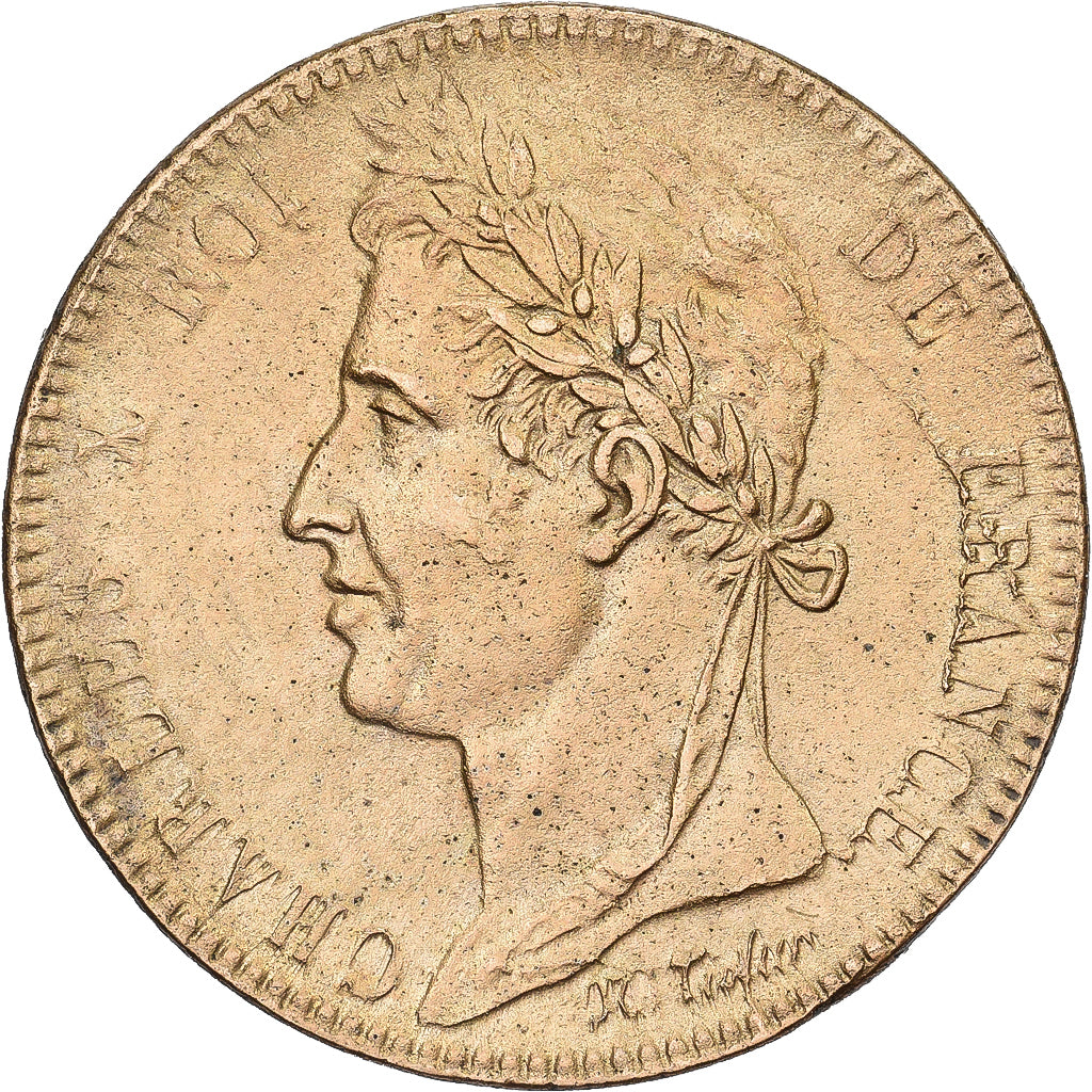 COLÓNIAS FRANCESAS, Charles X, 10 Centimes, 1827, La Rochelle, Bronze