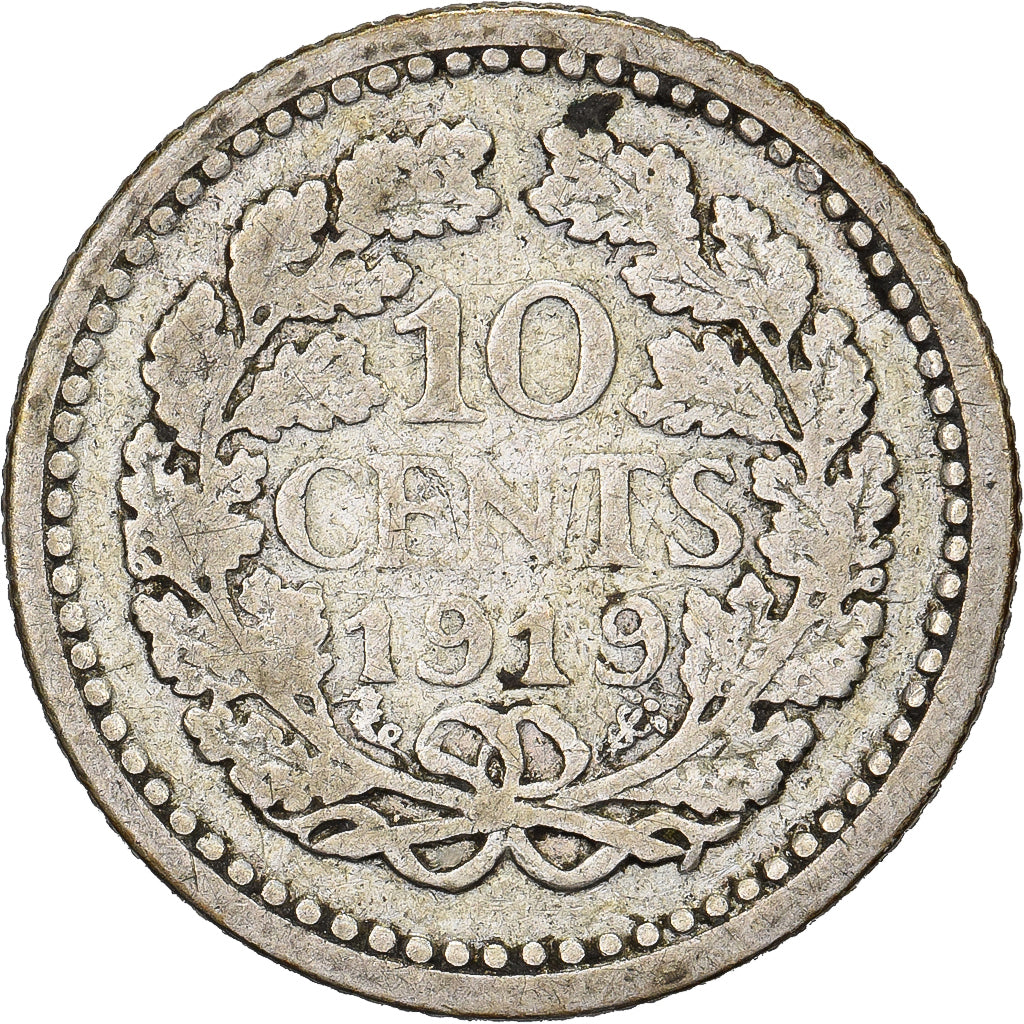 Países Bajos, Wilhelmina I, 10 Cents, 1919, Plata, BC, KM:145