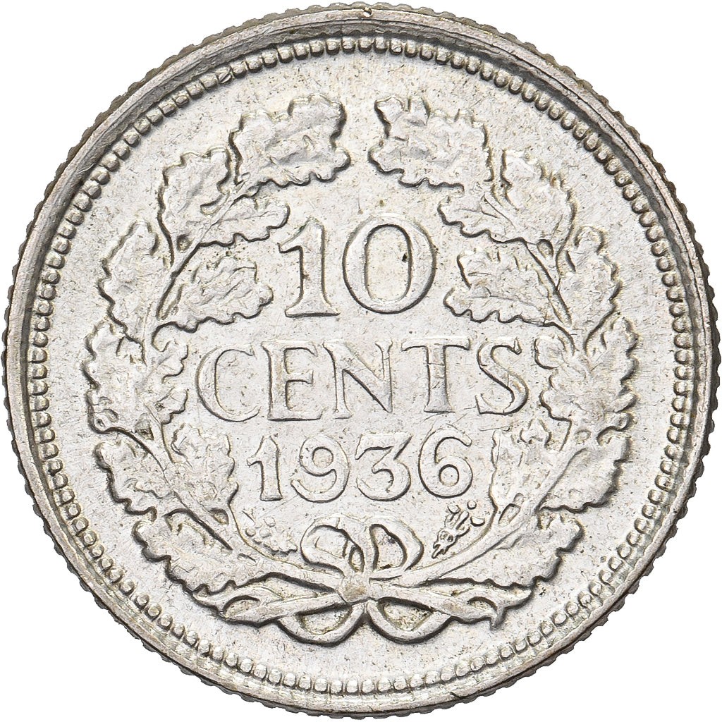 Países Bajos, Wilhelmina I, 10 Cents, 1936, Plata, MBC, KM:163