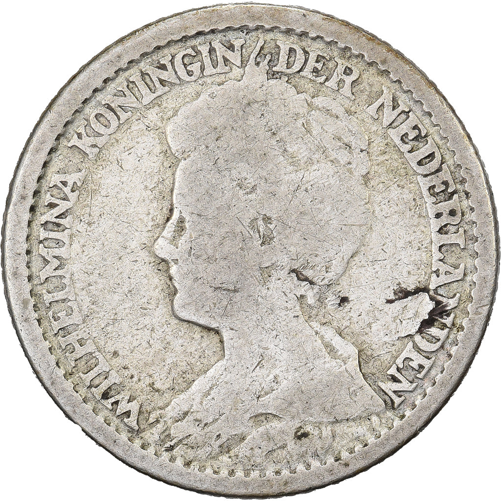 Países Bajos, Wilhelmina I, 25 Cents, 1914, Plata, BC+, KM:146