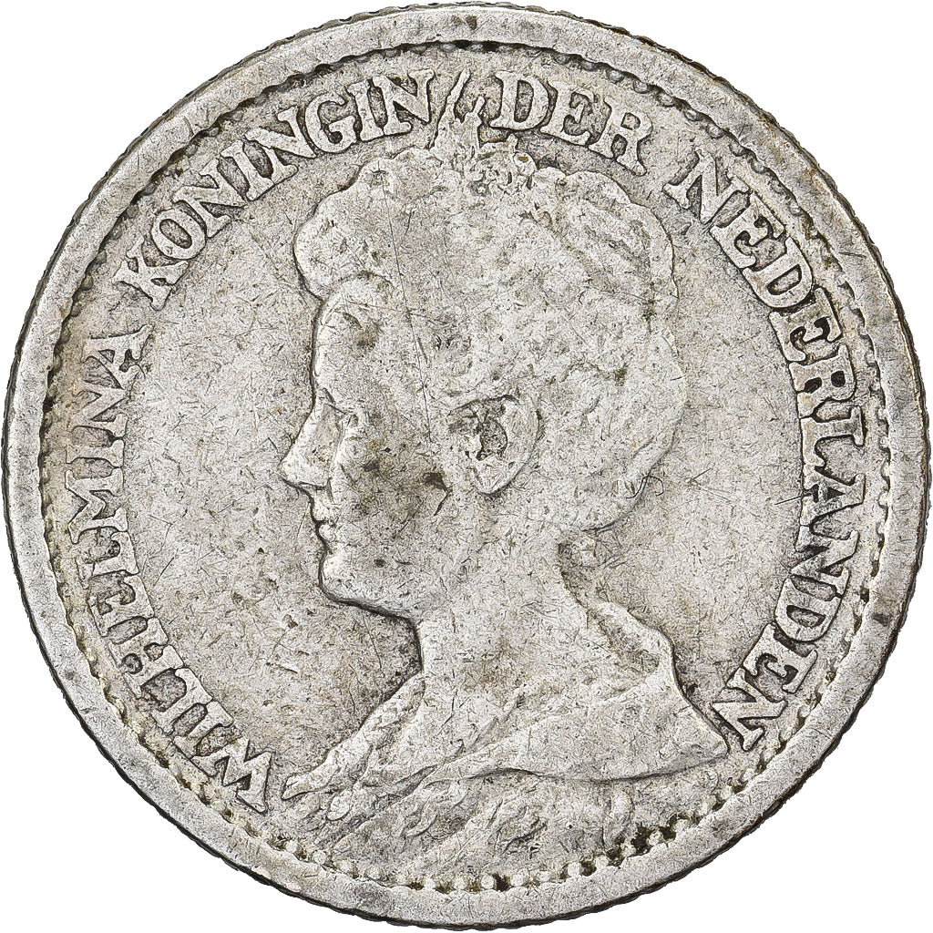 Países Bajos, Wilhelmina I, 25 Cents, 1914, Plata, BC+, KM:146