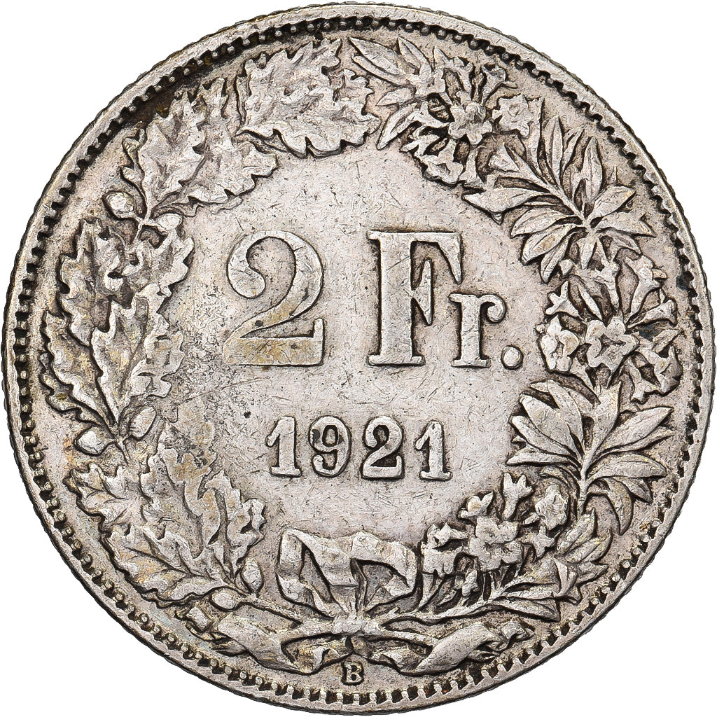 Switzerland, 2 Francs, 1921, Bern, Silver, EF(40-45), KM:21