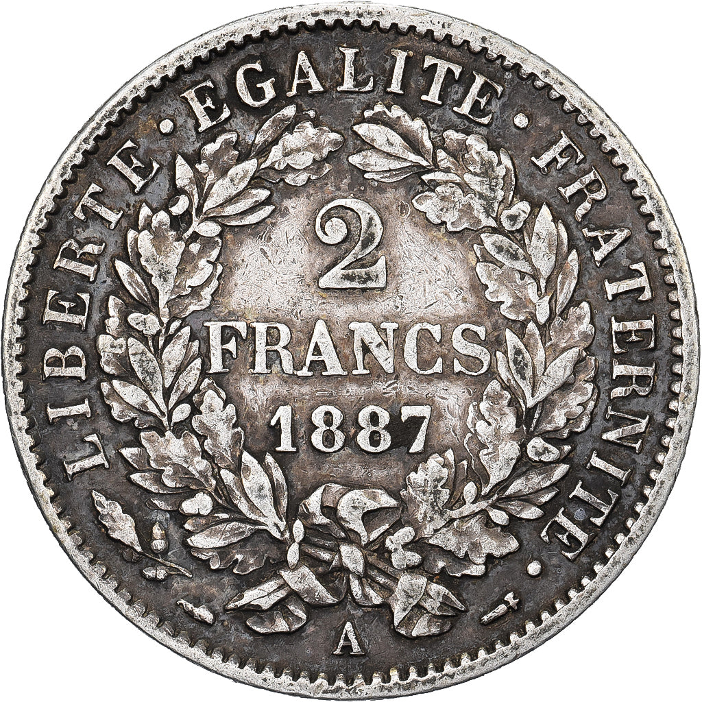 Francia, 2 Francs, Cérès, 1887, Paris, Plata, MBC+, Gadoury:530a, KM:817.1