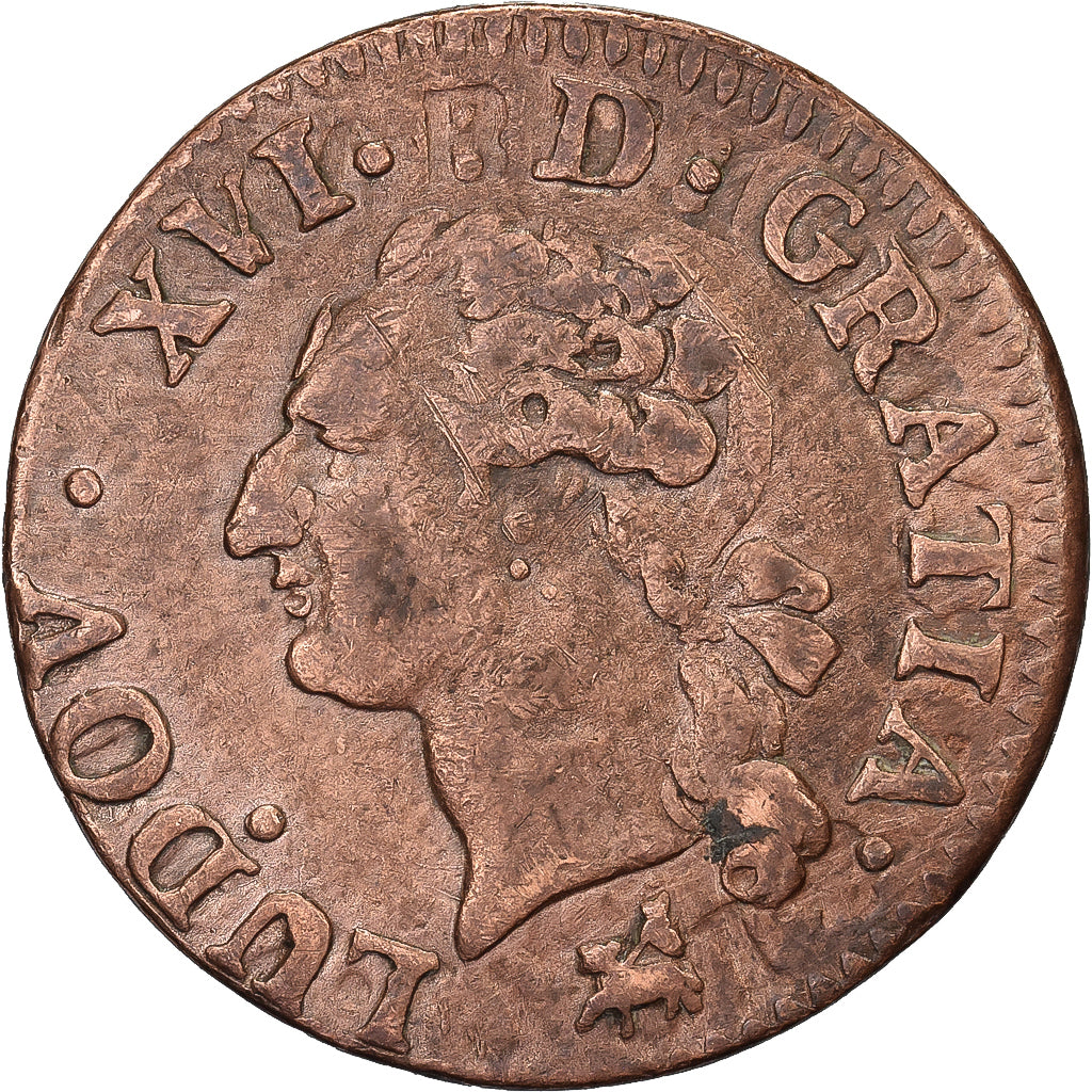 France, Louis XVI, Liard, 1791, Rouen, Cuivre, TB+, Gadoury:349, KM:585.3