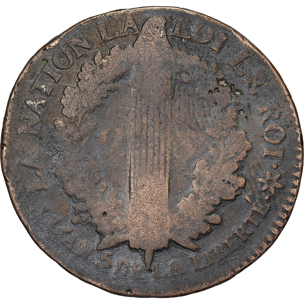 Francja, 2 Sols, 2 sols français, 1793, Strasbourg, Brązowy, VG(8-10)